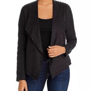 Lysse Inga Faux Suede Jacket Size Large Womens Black Moto Draped Blazer